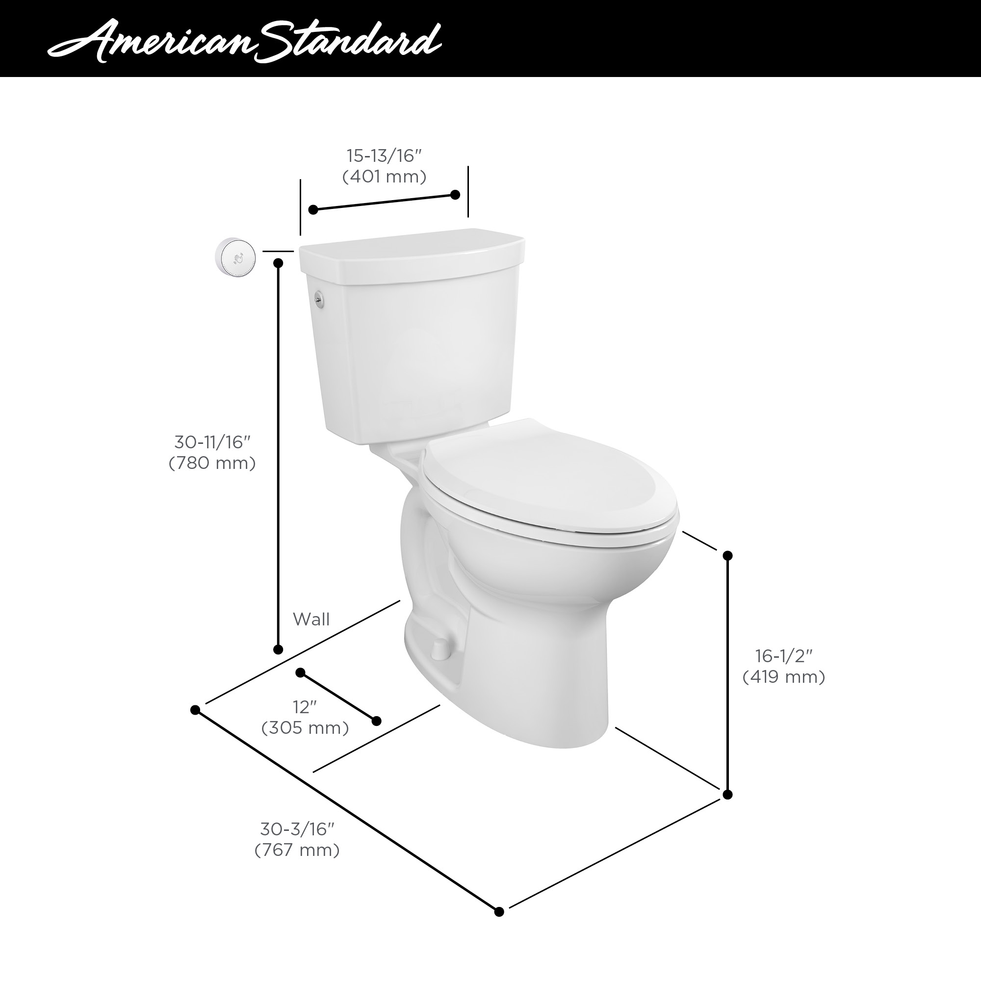 Cadet™ Touchless Chair Height Elongated Toilet Less Seat